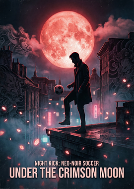 Neo-Noir Soccer Under Crimson Moon