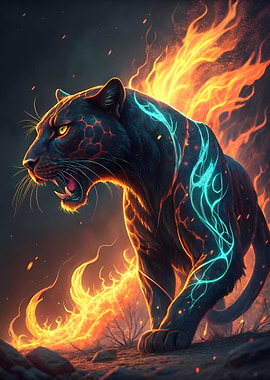 Fiery Black Panther Digital Art