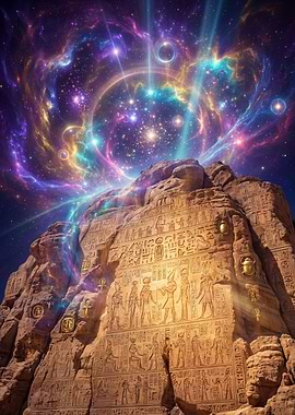 Egyptian Stone Carvings Under Unique Cosmic beauty