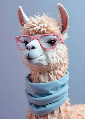Minimalist Polygonal Llama with Glasses and Scarf