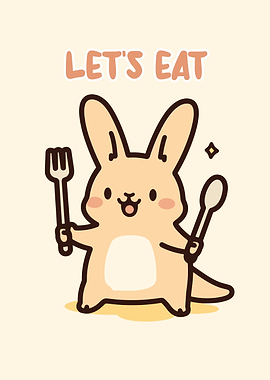 Cute Rabbit with Utensils: Let's Eat