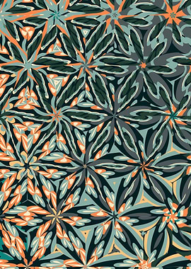 Abstract Floral Pattern in Teal and Orange