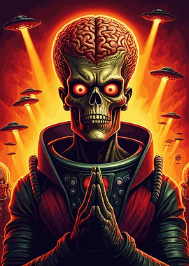 Martian Invasion with Skull-faced Alien
