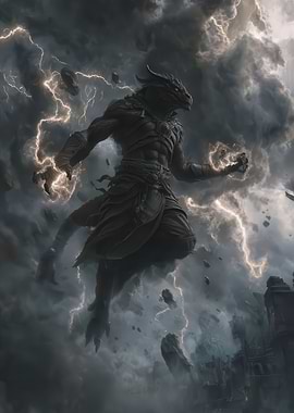 Dragonborn sorcerer amidst storm
