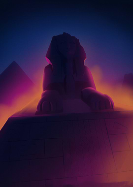 Egyptian Sphinx and Pyramids at Night