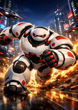 Futuristic Robot in Cityscape