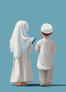 Muslim Children Reading Book Together
