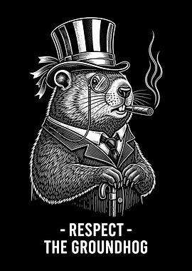 Dapper Groundhog with Cigar and Monocle