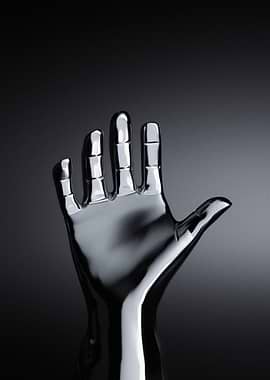 Chrome Hand Sculpture on Dark Background
