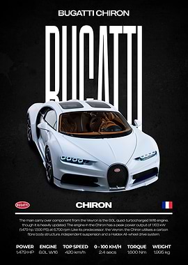 Bugatti Chiron White Car Poster