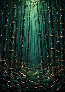 kintsugi Bamboo Forest with Golden Cracks