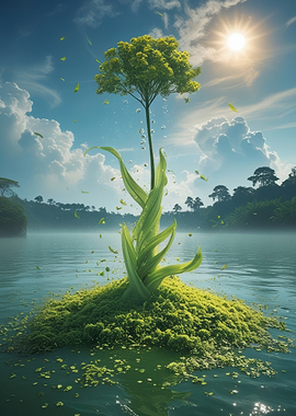 Tree Growing from Water Island