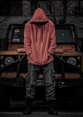 Hooded Figure in Front of Vehicle