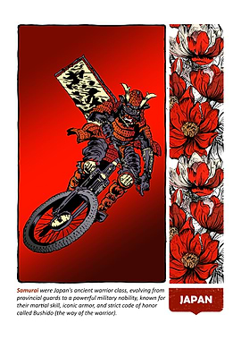 Samurai on Bike with Floral Design