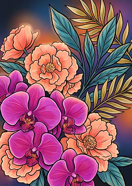 Floral Arrangement with Orchids and Roses