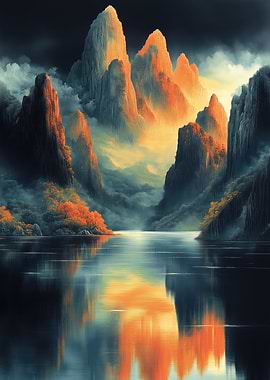 Mountain Peaks Reflected in Water