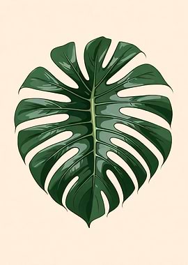 Monstera Leaf Illustration on Beige Background