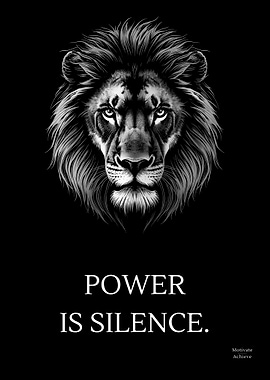 Fierce Lion | Power is Silence – Minimalist Motivational Wall Art