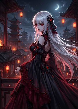 Anime Girl in Gothic Lolita Dress