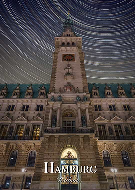 Hamburg Rathaus with Star trails at night
