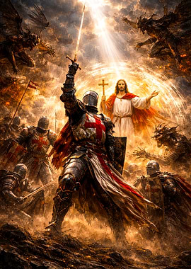 Crusader Knight with Jesus and Demons
