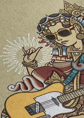 Balinese Deity with Guitar and Sunglasses