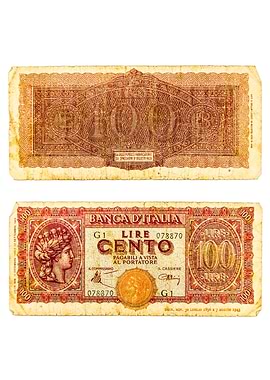 Banca d Italia 100 Lire Italia Turrita Banknote 1944 Vintage Currency Paper Money