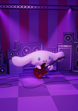 Cinnamoroll playing guitar on stage