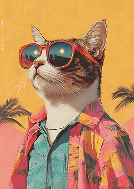 Cool Cat in Sunglasses and Hawaiian Shirt