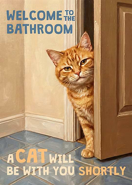 Welcome to the Bathroom Orange Cat