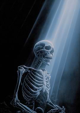Meditating Skeleton in Blue Light
