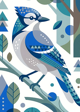 Geometric Blue Jay Illustration
