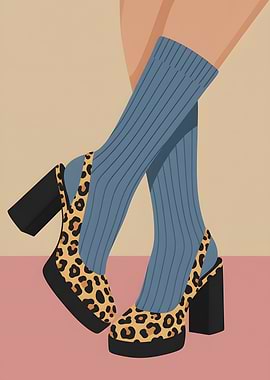 Leopard Print Heels with Blue Socks