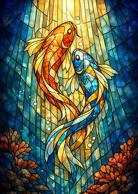 Stained Glass Koi Fish Art
