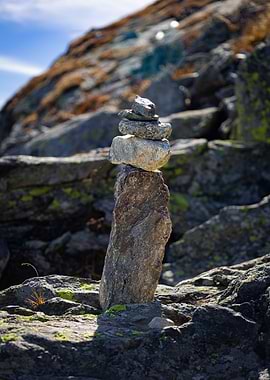 Stacked Stones Cairn on Mountain Top