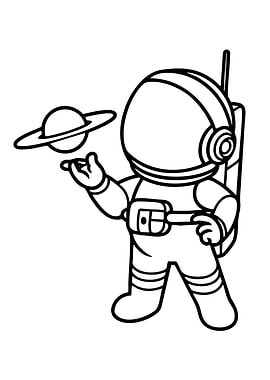 Cartoon Astronaut with Planet Outline