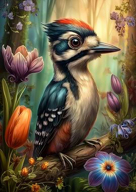 Woodpecker in Floral Fantasy