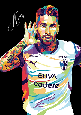 Ramos Colorful Soccer Player Portrait with Signature