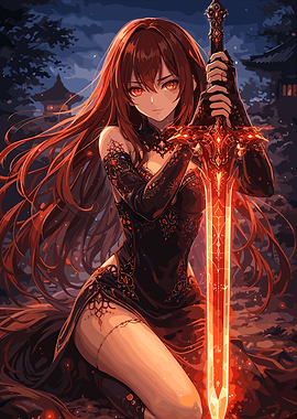 Anime Girl with Fiery Sword