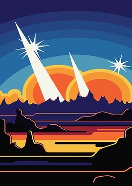 Abstract Landscape with Shooting Stars