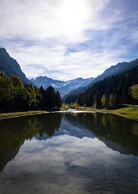 Mountain Lake Reflection in Liechtenstein