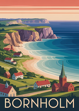 Bornholm Coastal Village Illustration