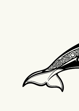 Tribal Orca Whale Black and White Batik Art 3/3
