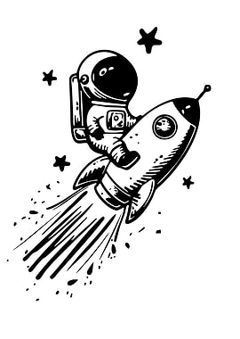 Astronaut riding a rocket in space