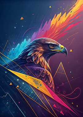 Colorful Abstract Eagle Portrait with Geometric and Neon Accents