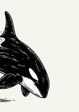 Orca breaching water, black and white 1/2
