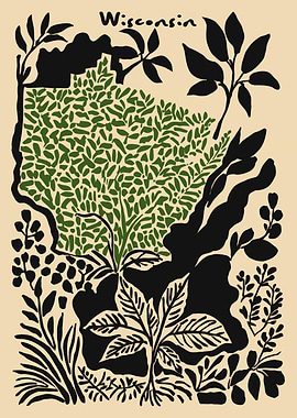 Wisconsin State Map with Foliage