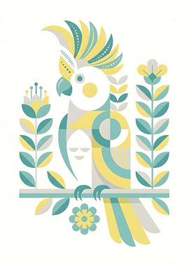 Geometric Cockatoo with Floral Elements