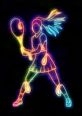 Neon Tennis Player on Brick Wall