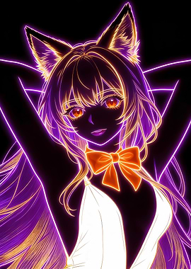 Neon Fox Girl Synthwave Glow
